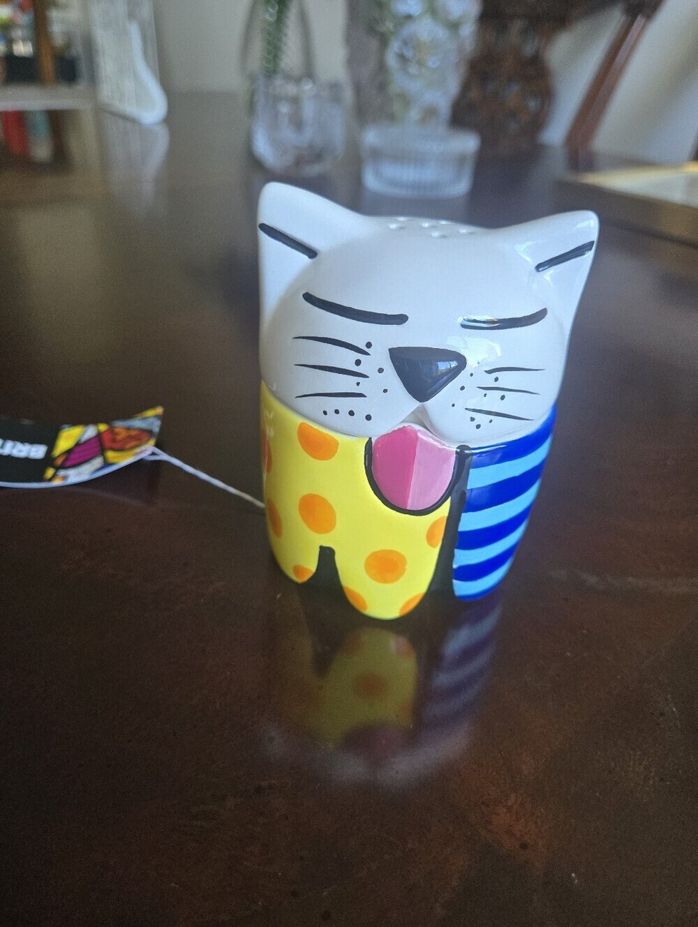 NWT 2008 Romero Britto Ceramic Cat Salt and Pepper Shaker Set